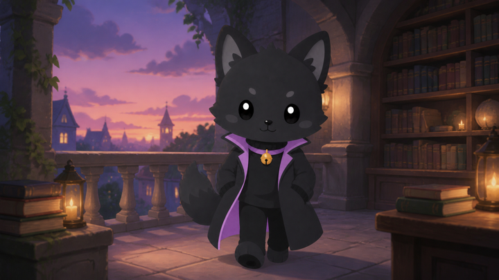 クールな黒猫がクールな表情でたたずむ様子