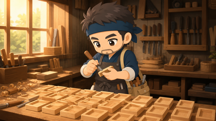 ひたむきな職人が黙々と作業を積み上げる様子