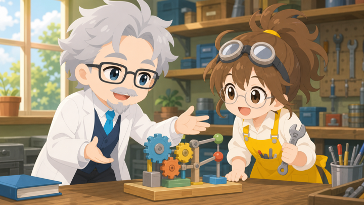頭のキレる博士が好きな話題を夢中で語る様子