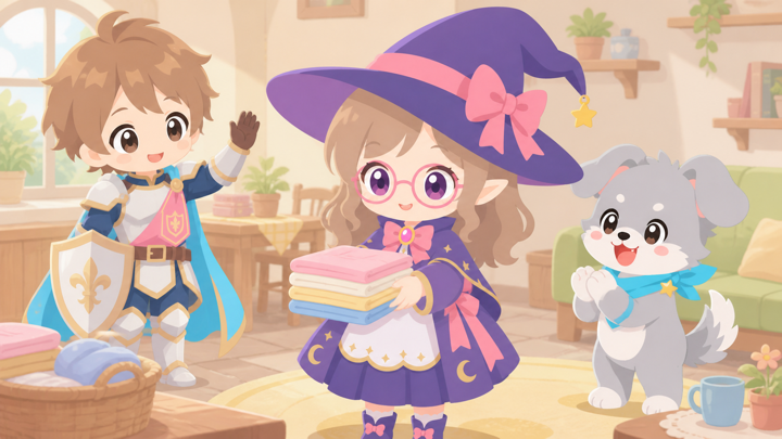 頼れる魔女っ子がみんなの世話をやく様子