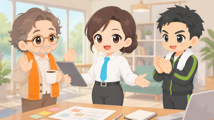 きびきびリーダーが仲間と力を合わせる様子