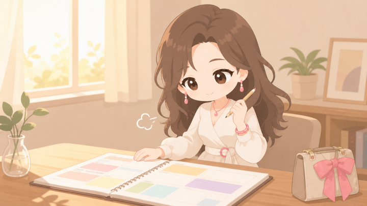 みんなの人気者が予定表を前にほっと一息つく様子