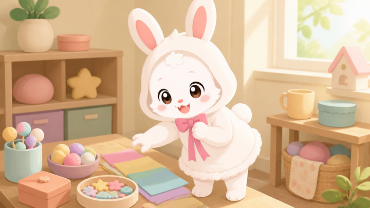 明るいうさぎがいろんなことに目を輝かせる様子