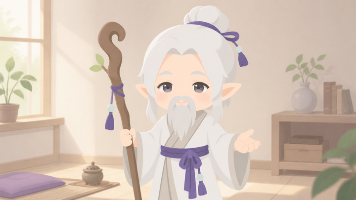 無口な仙人が短く的確に答える様子