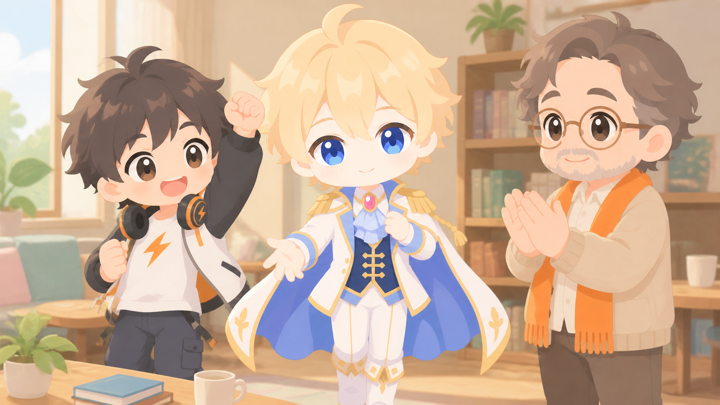 光のプリンスが仲間に頼りながら支え合う様子