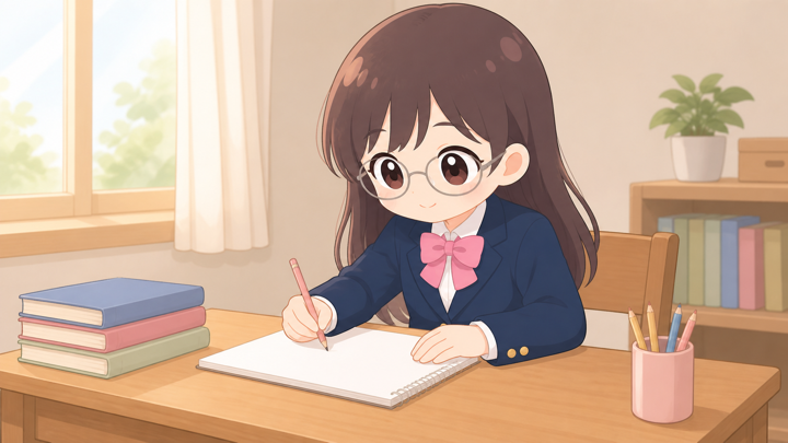真面目な優等生がこつこつ課題に取り組む様子