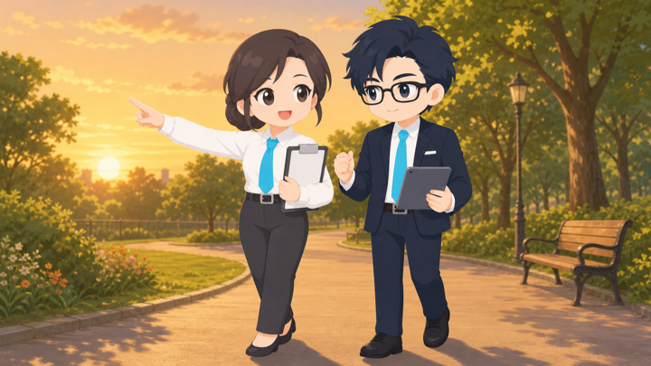 きびきびリーダーが頼れる笑顔で寄り添う様子