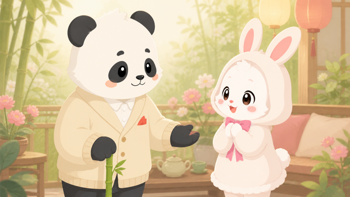 ぬくもりパンダがやさしく想いを伝える様子