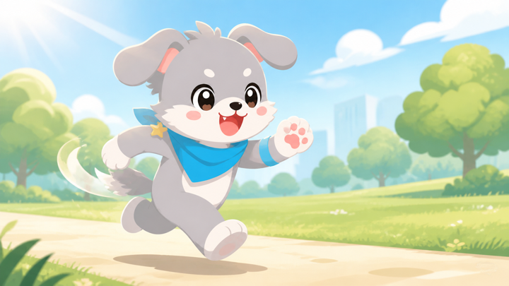わんぱくな子犬が元気に駆け出す様子