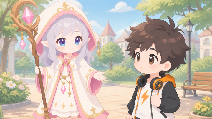導きの魔法使いが静かに手を差し伸べる様子